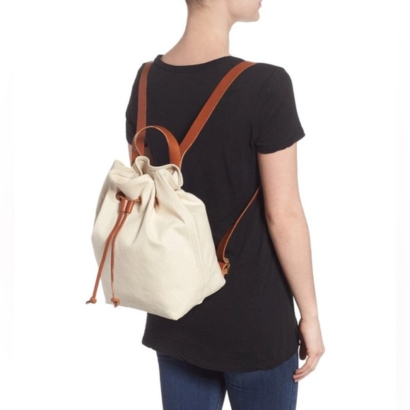 Madewell Canvas Leather Somerset Drawstring Backpack Purse - Picture 3 of 16